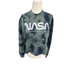 NASA Blue Tie Dye Cropped Crewneck Sweater (Size Medium)